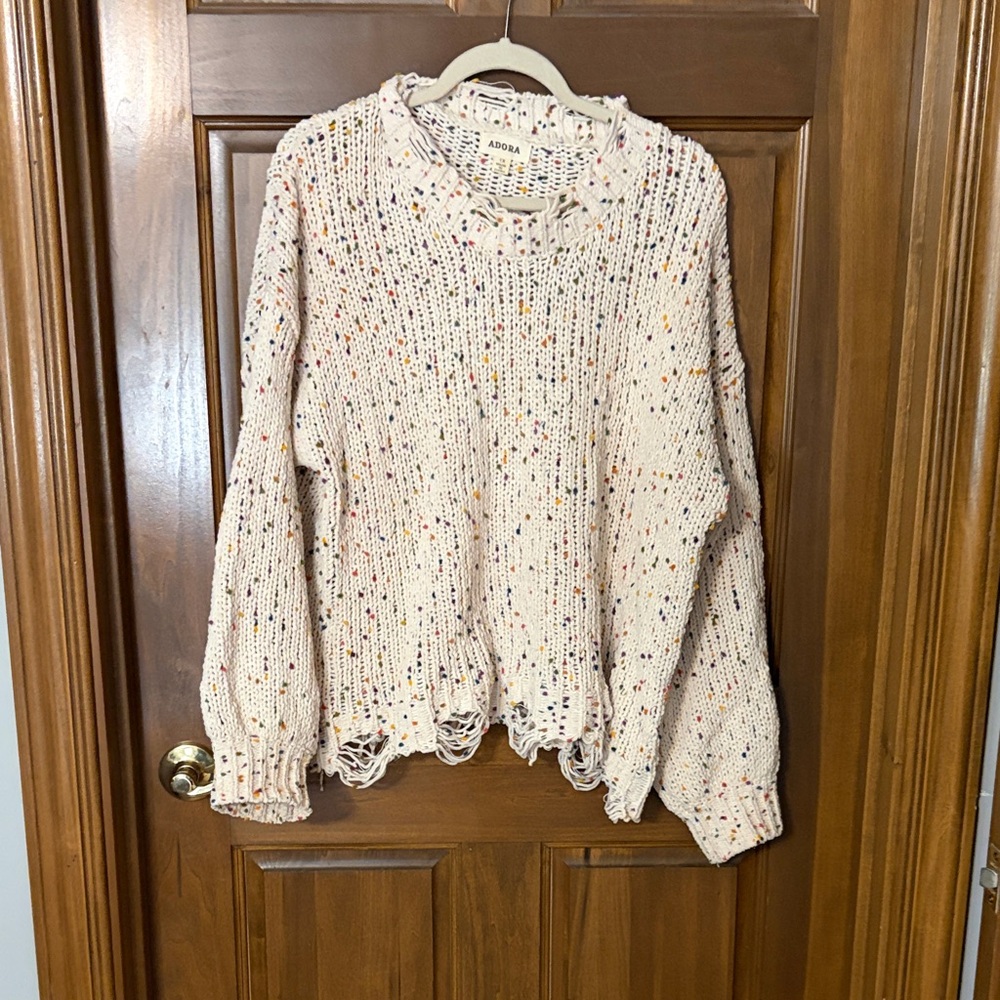 ADORA Cream Multicolor Speckled Crew Neck Sweater